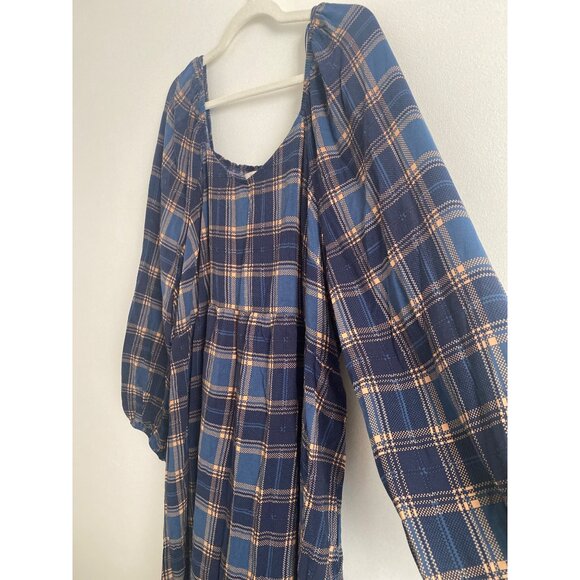Terra & Sky Women’s Long Sleeve Blue Plaid Maxi Dress With Smocked Back Size 1X - Picture 2 of 7